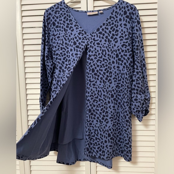 Belle by Kim Gravel XL TripleLuxe Knit Animal Print Duet Top Cotton Blend - Picture 3 of 9